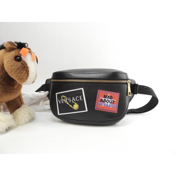 VERSACE ヴェルサーチ ボディバッグ レザー 黒 ベルトバッグ クロス