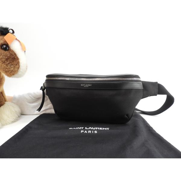 SAINT LAURENT サンローラン ボディバッグ シティ コットン/レザー黒