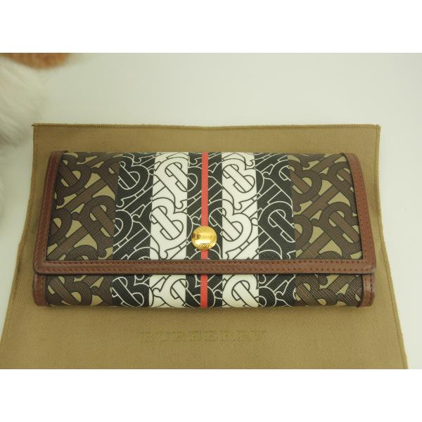 BURBERRY バーバリー 2折長財布 ハルトンフラップTB PVC革茶白