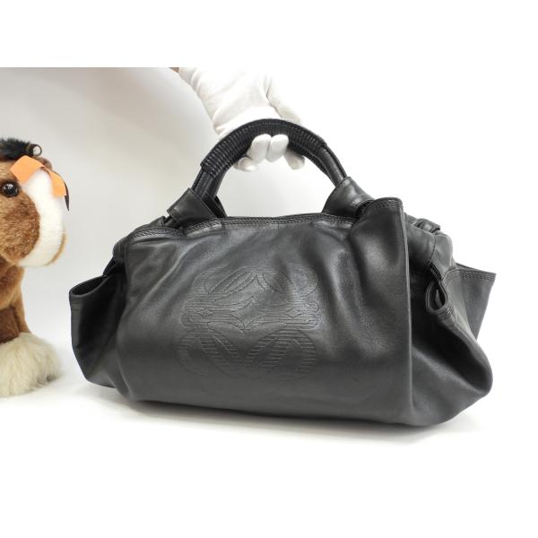美品　LOEWE オールド　ロエベ ナッパレザー　ハンド　バッグ　黒 LOEWE ロエベ ハンドバッグ ナッパアイレ レザー黒 シルバー金具
