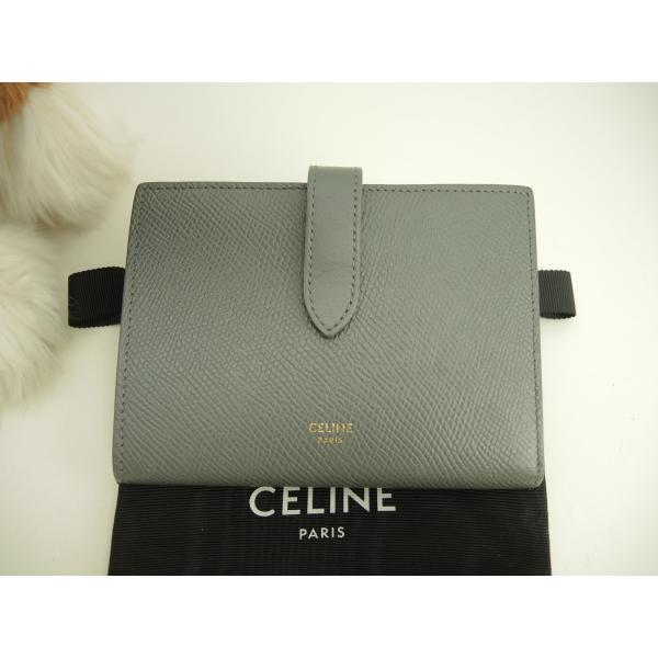 CELINE（セリーヌ） ミディアムストラップウォレット レザー 灰 2つ折