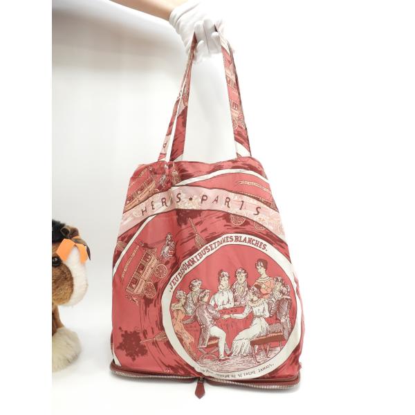 HERMES（エルメス） シルキーポップ シルク白ピンク レザー赤茶 エコ