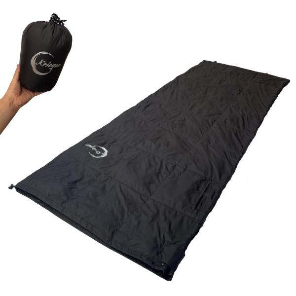 寝袋 シュラフ 羽毛 ダウン 封筒型 軽量 極小 コンパクト 手のひらサイズ (800 ブラック)