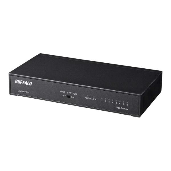 他サイト： バッファロー BUFFALO Giga対応 金属筐体 電源内蔵 8ポート LSW6-GT-8NS/NBK ブラック スイッチングハブ 簡易パッケージの商品画像