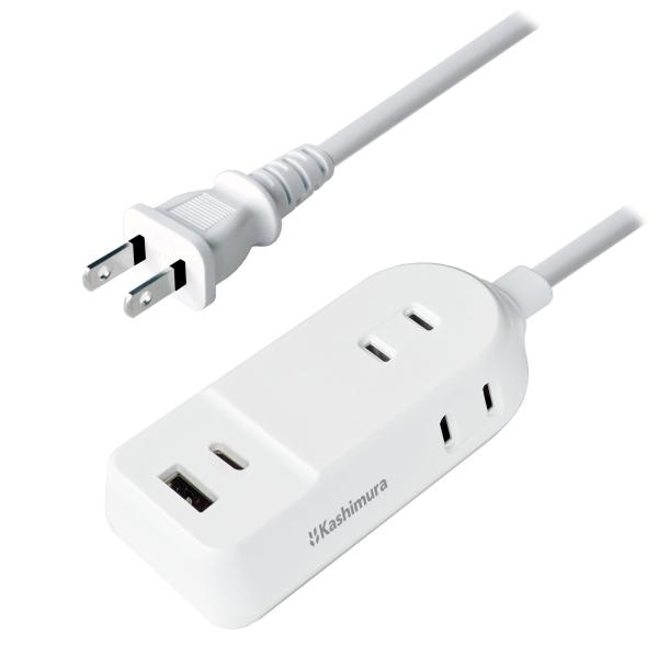 他サイト： カシムラ 国内/海外で使用できる100?240V入力対応 USB-C/USB-A合計2.4A ACコンセント3口 コード長2m 電源タップ NAC-0の商品画像