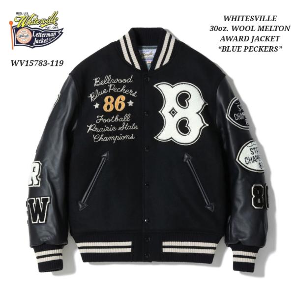 WHITESVILLE 30oz. WOOL MELTON AWARD JACKET“BLUE PECKERS” (BLACK