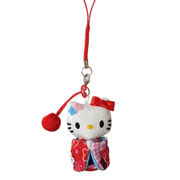 ハローキティ はろうきてぃ日本人形 ちりめん根付け レッド（玉飾り