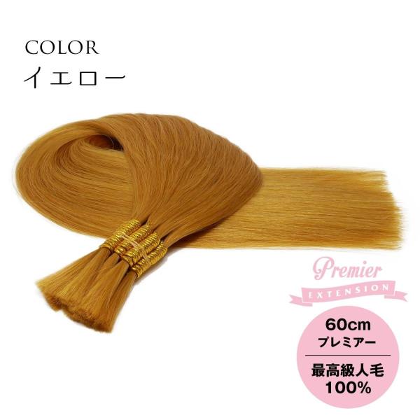 人毛 エクステ 髪 最高級人毛 100% 60cm イエロー(100g) BULK 人毛 エクステ 髪 最高級人毛 100% 60cm イエロー(100g) BULK