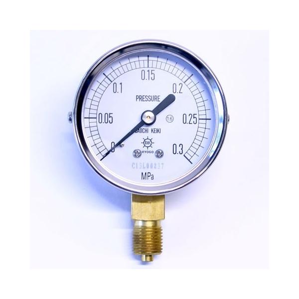 測定範囲は0〜0.3MPa目盛板の大きさは60φ、接続ネジはG1/4B（PF）空圧、油圧、その他の一般圧力測定用として製作された兼価版の圧力計JIS規格に基づいて製造された、品質・性能の安定した製品