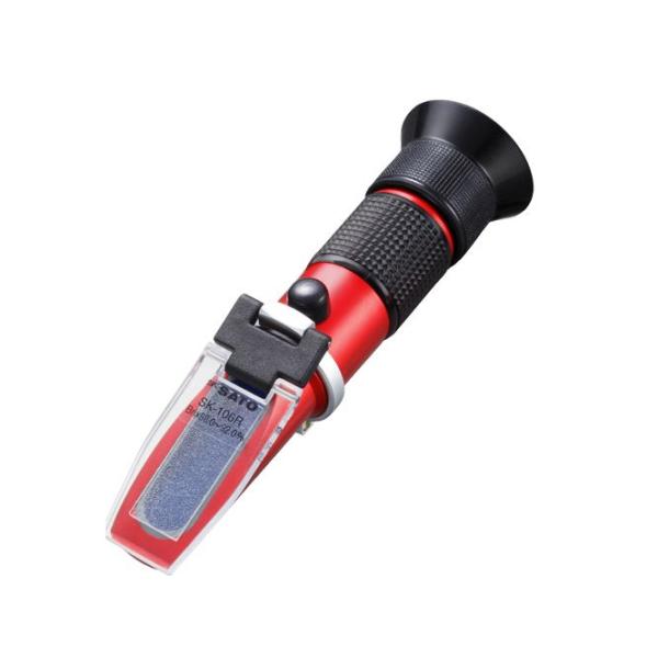 佐藤計量器のSK-106R　No.0186-00は、測定範囲Brix58.0〜92.0％、最小目盛0.5％の手持屈折計です。自動温度補正は付きません。主にはちみつ、みずあめ、ジャム、マーマレードなど糖度の高い食品の測定に向きます。本体は約1...