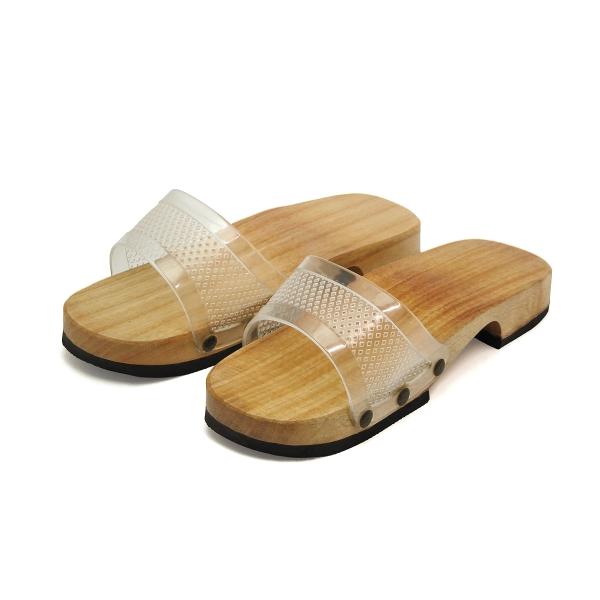 【木目について】台は天然木を使用している為、木目が商品によって異なります。木目はお選びいただけません。予めご了承ください。■適応サイズ：男性用フリー■バンドカラー：透明■バンド素材：ビニール■台素材：桐（ニス塗り加工）■底素材：EVA■生産...