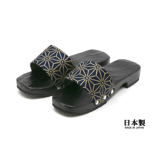 【木目について】台は天然木を使用している為、木目は商品によって異なります。木目はお選びいただけません。予めご了承ください。■適応サイズ：男性用フリー■バンド柄・カラー：麻の葉　紺■バンド素材：綿■台素材：杉■底素材：EVA■生産国：日本（M...