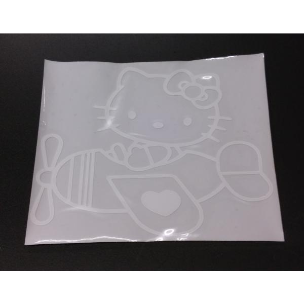 キティちゃん ステッカー 飛行機 白色 背景透明 横 約120mm 縦 約100mm