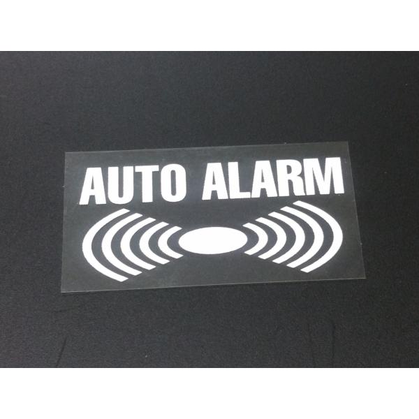 AUTO ALARM ステッカー 白色/透明背景 横 約70mm 縦 約35mm