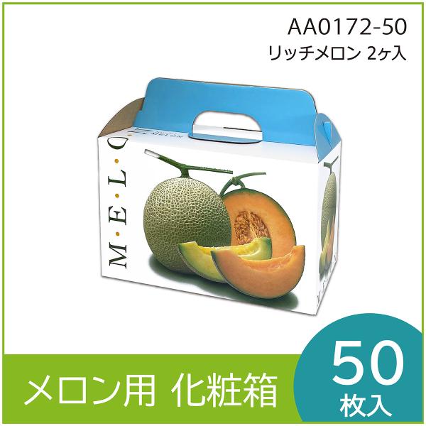 メロンギフト用化粧箱　リッチメロン 2ヶ入 　手提箱　果物箱　プレゼントボックス　贈答ケース　パッケージ　包装資材　発送箱　中敷付　50枚入 （AA0172）