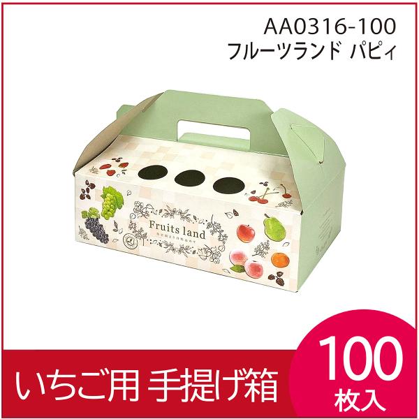 いちごギフト用化粧箱　フルーツランドパピィ　果物箱 プレゼントボックス　贈答ケース ワンタッチ 手提げ パッケージ 発送箱 300g×2パック 100枚入 （AA0316）