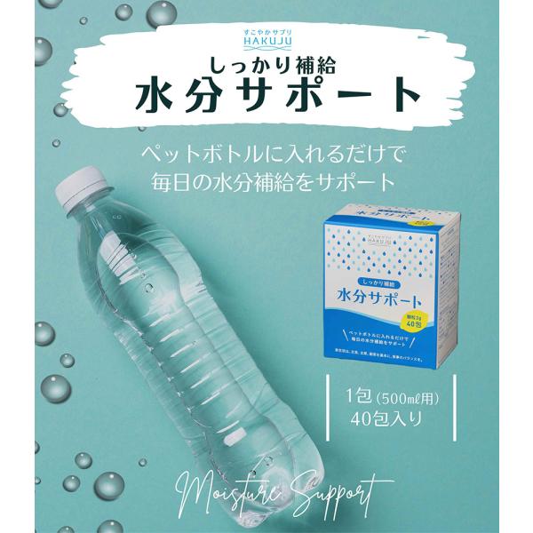■商品名しっかり補給 水分サポート■特徴水2Lに対して糖質（ぶどう糖）5gと食塩2.5gを溶解することで、体内の細胞や血液の浸透を促し、利尿を抑え、体内の水分補給をサポートする粉末清涼飲料です。
