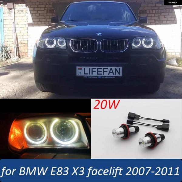 並行輸入品 20W 6000K ホワイト LED ヘッドライト エンジェルアイ バルブ ライト BMW E83 X3 フェイスリフト 2007 - 11
