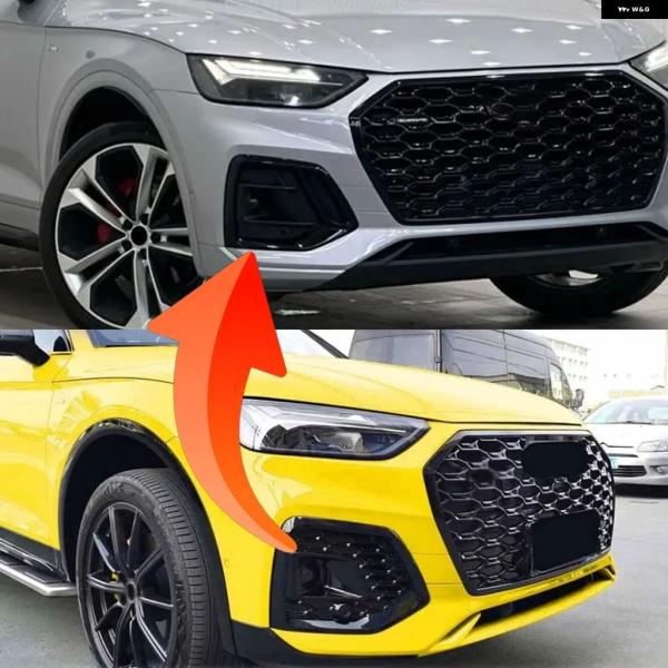 並行輸入品 アウディ Q5 SQ5 RS スタイル ハニカムメッシュ フォグランプ グリル RS4 レーシング カバー フロント バンパー 2021-2025