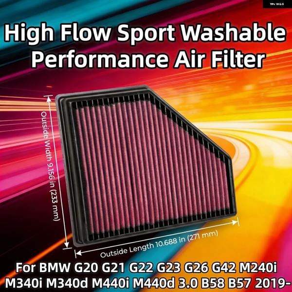並行輸入品 BMW G20 G21 G22 G23 G26 G42 M240I M340I M340D M440I M440D B58 B57 3.0 2019- ハイフロー スポーツ ウォッシャブル パフォーマンス エア フィルタ