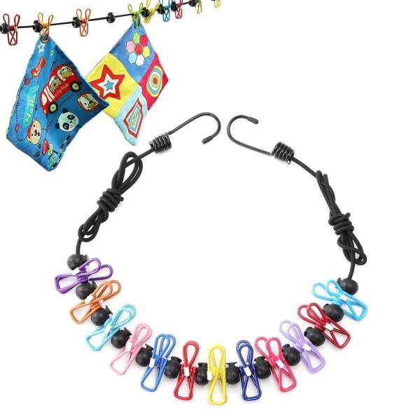 AKIVIDA 洗濯ロープ 物干し 12個クリップ 屋内外兼用 防風 携帯 旅行 伸縮コード ハンガー (ブラック ロープ＋多彩 クリップ)商品コード：55073606705型番：JP-VA-HGカラー：ブラック ロープ＋多彩 クリップ【仕...