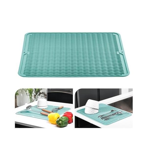 KitchenRaku シンクマット 流し台 シリコン 断熱 滑り止め 水切り 乾燥マット排水 耐熱 流し保護 調理台 シンクライナー 台所 キッチン 食卓 抗菌 耐熱温度230度 (グリーン, 30*40CM)商品コード：55076645...