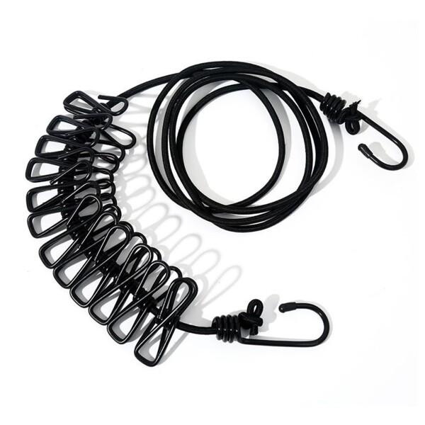 nalaina 物干しロープ 洗濯ロープ 12個クリップ付き 旅行用物干し竿 収納式物干し竿 キャンプ用洗濯干し 防風 弾力 伸縮 携帯便利 旅行 キャンプ 梅雨 部屋干し 平置きの長さは185cmで 380CMまで伸ばすことができます（ブ...