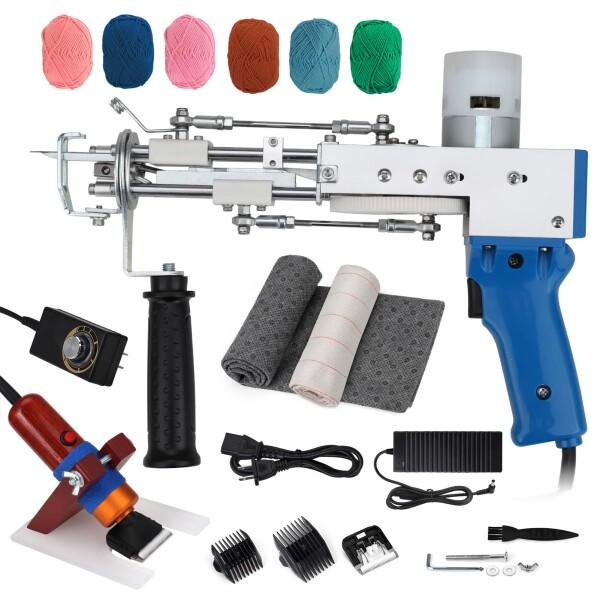 JTVTW タフティングガン ラグ編み機 デジタル表示と速度制御 カーペットトリマー付き (ブルー)