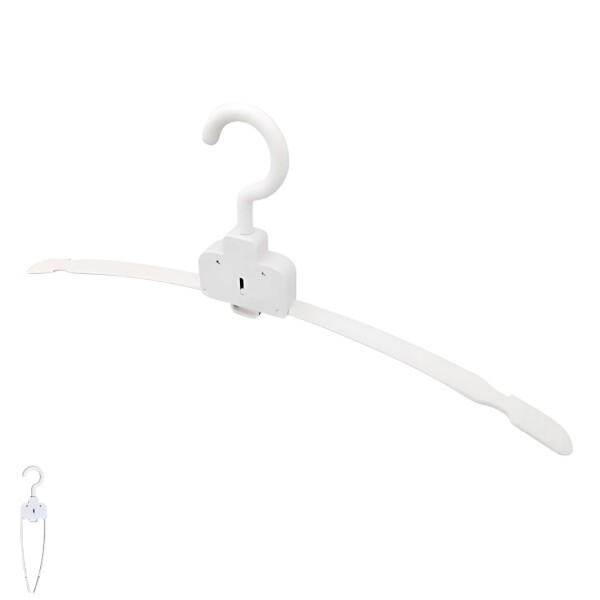 首元が伸びないハンガー ワンタッチ 物干し 収納 衣類 折りたたみ (1個)商品コード：55077761403型番：1495サイズ：1個カラー：ホワイト【時短折畳み】ハンガーのアーム部分がワンプッシュで折りたためサッと衣類を外せます。【首元...