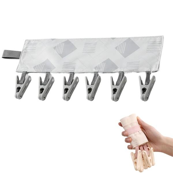 QEZEZA ハンガー 折りたたみハンガー 旅行用 布製 折り畳み式 携帯用 洗濯物干し 旅行用ハンガー 帽子掛け 6クリップ 軽量 収納 便利 耐久性 滑らない 省スペース 多機能 旅行/出張/家庭用（グレー）商品コード：55078069...