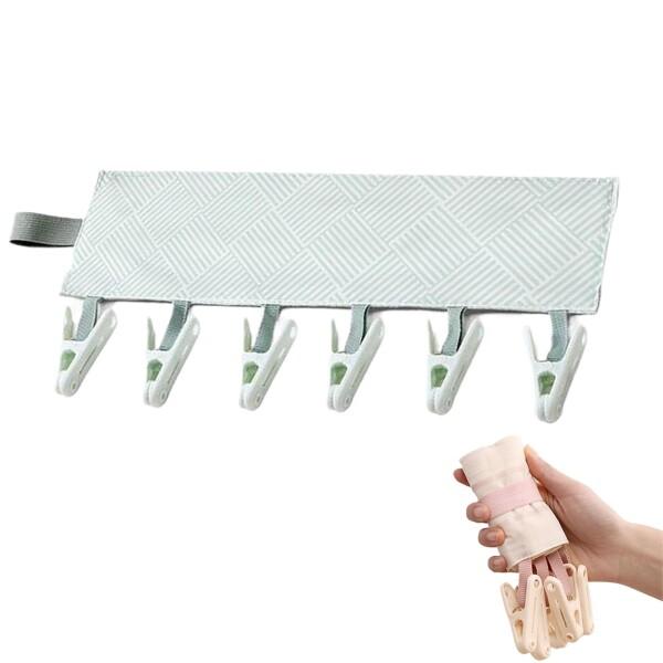 QEZEZA ハンガー 折りたたみハンガー 旅行用 布製 折り畳み式 携帯用 洗濯物干し 旅行用ハンガー 帽子掛け 6クリップ 軽量 収納 便利 耐久性 滑らない 省スペース 多機能 旅行/出張/家庭用（グリーン）商品コード：5507891...