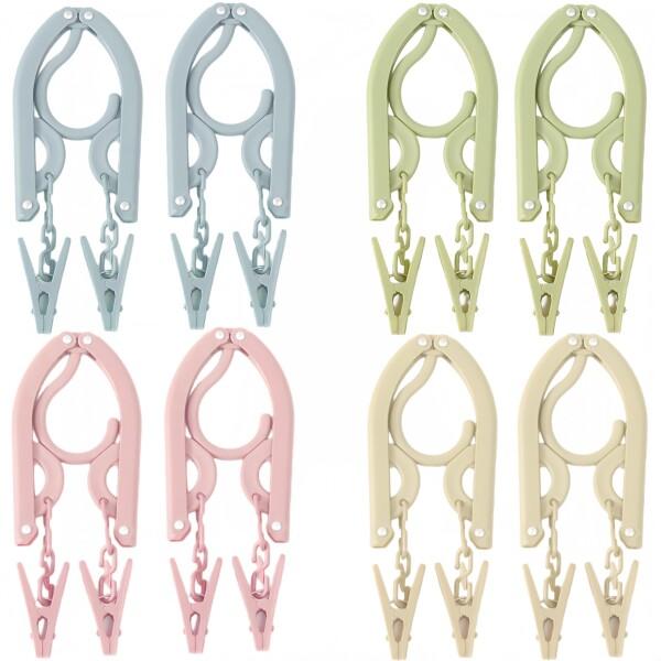 折りたたみハンガー ４pcs入り ８pcs入り 洗濯バサミも付いてる 大人から子供服まで対応 軽量 多機能 省スペース 携帯用 旅行 出張 キャンプ アウトドアなどに便利 (カラフル８本)商品コード：55078910111型番：QS0037...