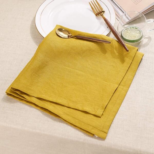Amazhiyu テーブル ナプキンセット ナフキンセット ワイントーション テーブルナプキン 100％麻製 4 個セット |パーティー、自宅、カフェ、レストラン、ホテルに最適 - 洗濯機で洗えます 黄色商品コード：55079346064型...