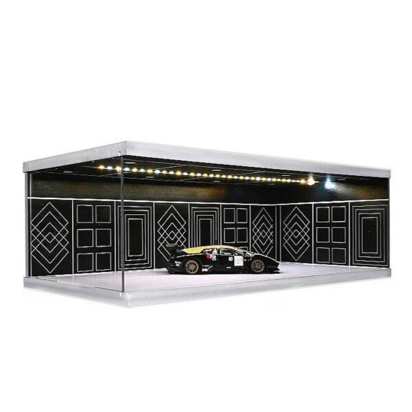 NUEIOVRW 1/64 1/43 1/18 ジオラマ ガレージ 3色調光LED照明付き