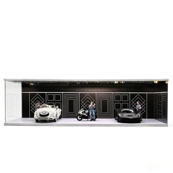 NUEIOVRW 1/64 1/43 1/18 ジオラマ ガレージ 3色調光LED照明付き