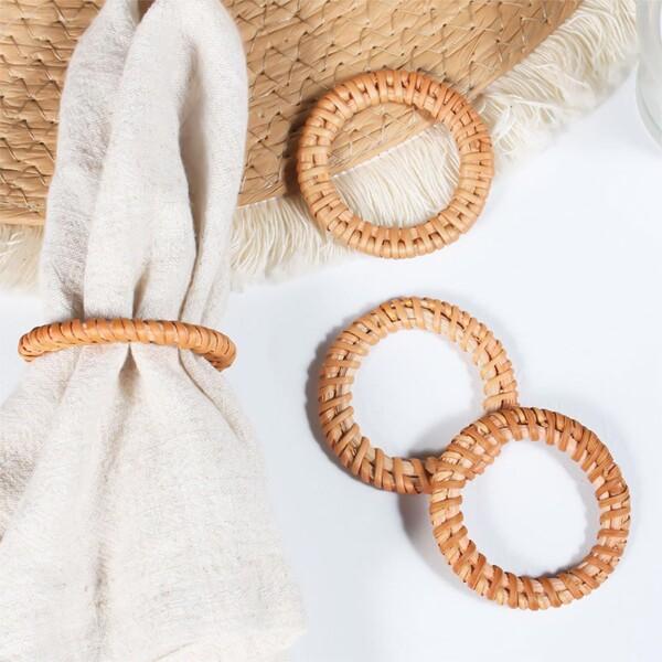 BDHRKTE ナプキンリング 4個セット、木製ナプキンホルダー、木製織ナプキンリング、結婚式、パー