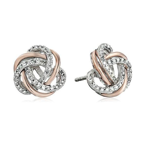 Two-Tone Sterling Silver Silver Diamond Stud Love Knot ...