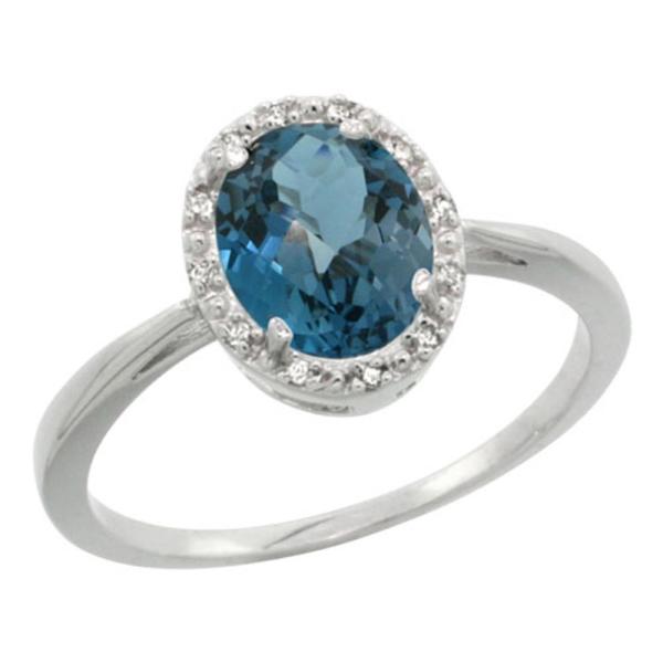 Sterling Silver Natural London Blue Topaz Silver Topaz Diamond Halo Ring London Oval 8x6mm U Halプロショップ2大特価放出本物 超歓迎祝開店大放出セール開催中