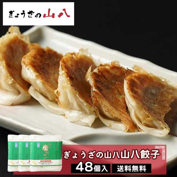 <商品説明>商品名:ぎょうざの山八 山八餃子（48個）商品説明：九州産豚肉の旨みたっぷり、キャベツたっぷり、にんにく控えめ、山八の定番商品です!とりわけ「生」にこだわった山八の定番餃子で、創業以来の 美味しさを保ち続けています。...