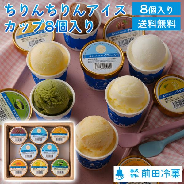 【48時間限定77円OFF】前田冷菓 ちりんちりんアイスカップ8個入り 送料無料 アイス プレーン チョコ バナナ ゆうこう そのぎ茶 びわ(北海道・沖縄別途送料)