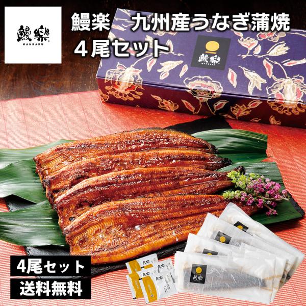 鰻楽　九州産うなぎ蒲焼４尾セット 鰻楽 うなぎ うなぎ蒲焼 蒲焼  うなぎセット お取り寄せグルメ お中元 御中元 夏ギフト