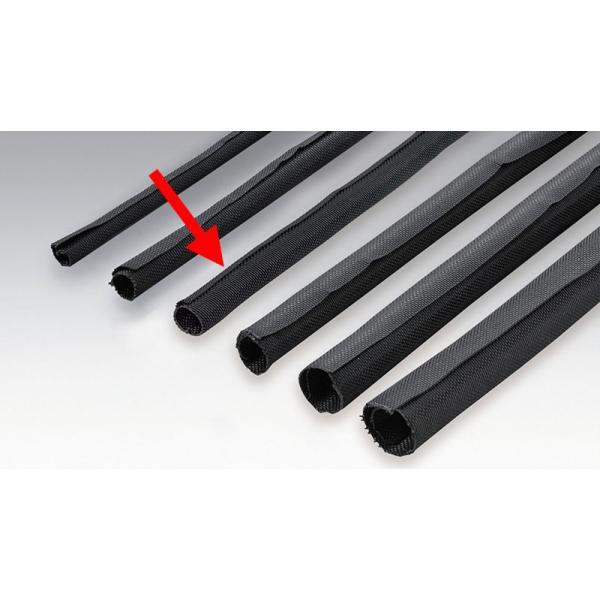 【適合】汎用　【商品説明】【使用温度範囲】-50℃〜125℃（難燃タイプ） ●【内径】φ10 ●【開口時布幅】55mm ●【全長】1m ●【特徴】 ●難燃性・耐ＵＶ性に優れ、摩耗に強い、配線・ホース・ワイヤー保護材。ポリエステルの繊維とＰＥ...