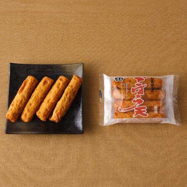 『濱辰』の天ぷら"あげかま”は、新鮮なすり身を使用し、素材本来の味を活かした自然な味わいが特徴です。おでん種などにおすすめのごぼう巻天の4本入です。