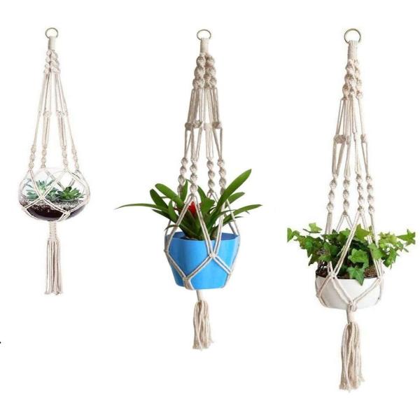 プラントハンガー 65cm, 85cm, 105cm（計３種） マクラメ 鉢植え用 ロープ 植木鉢 吊り下げ ハンギングプランター インテリア 植物 ディスプレイ
