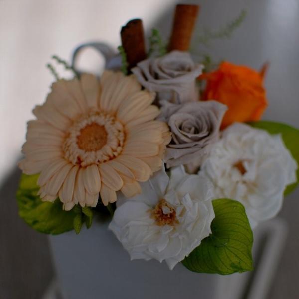 『おひさま色のガーベラアレンジ』フレームアレンジ　プリザーブドフラワー　ケース付 おひさま色のガーベラアレンジ』フレームアレンジ プリザーブド