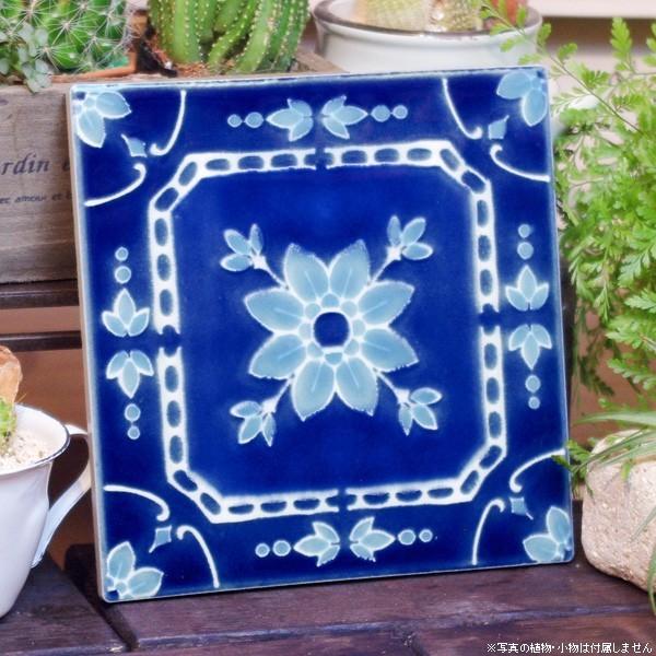 タイル 美濃焼ヴィクトリアデザインタイル ブルーフラワーズ 15cm角