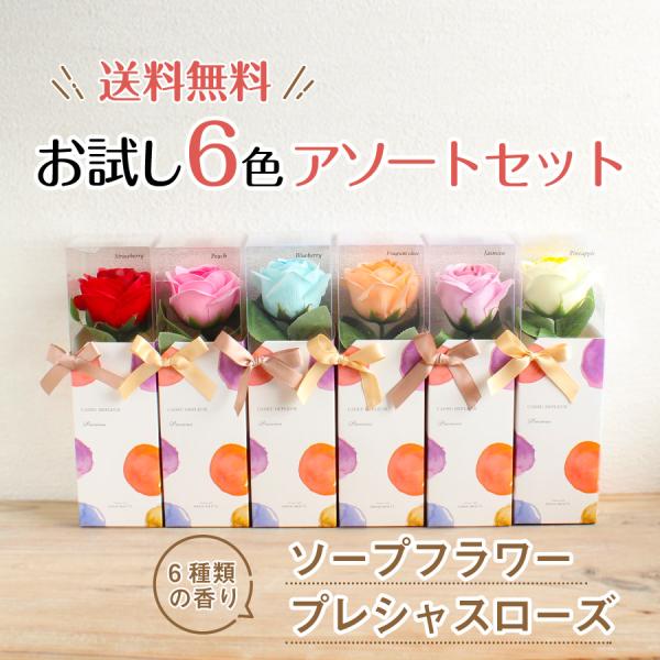 レッド×1個 ピンク×1個 モーブ×1個 オレンジ×1個 イエロー×1個 ブルー×1個　合計6個の6色アソートセット商品です。イベント景品　卒業・卒園式　離任式　発表会　オープン記念品　来場者記念品 様々なイベントで選ばれているアロマローズ...