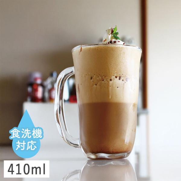 【内容量】 1個【サイズ】口径約9cm×12.1cm(持ち手含む）×高さ13.5cm 重量:474g 容量:約410ml  ※ガラス製・日本産  ※食器洗浄器使用可能※製造過程上、表面の細かいキズ・細かい気泡・底部及び側面のシワ跡・冷却時の...