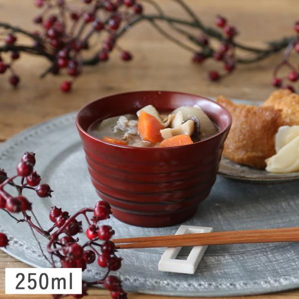 訳あり)木製 横線 ラッパ型 汁椀 10.2cm 根来 レッド 漆器 250ml