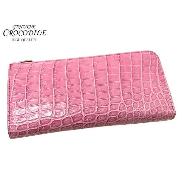財布 クロコダイル ピンク 系 長財布 本革 ワニ革 マットクロコダイル 
